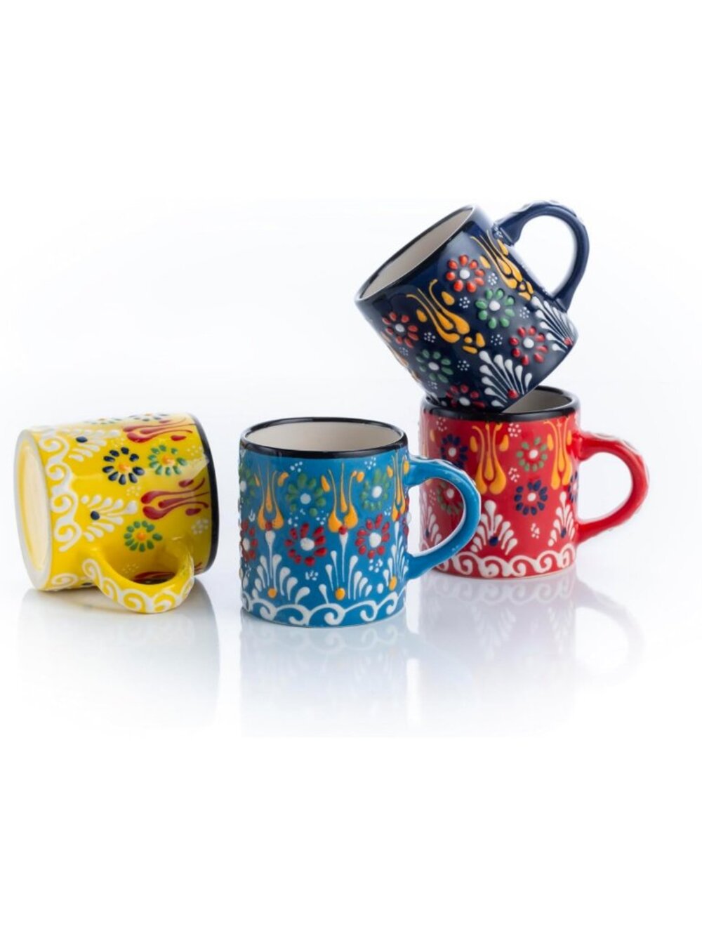 Handmade Multicolor Ceramic Espresso Cups Set of 4, 5 Oz, Dishwasher & Microwave